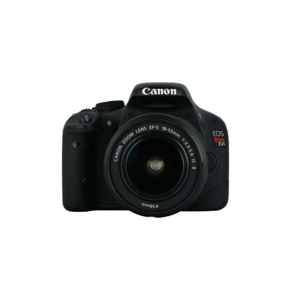 Canon T2i APS-C DSLR camera with canon EFS 18-55mm f/3.5-5.6 is ii, and EFS 55-250mm f/4-5.6 is ii lenses