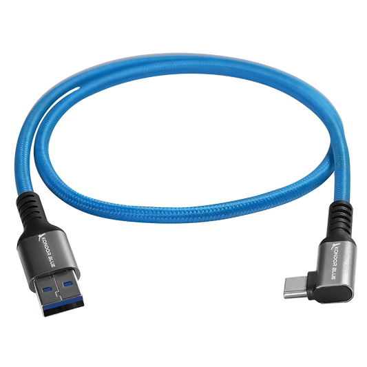 Kondor Blue USB-A to USB-C Right Angle High Speed Data and Power Cable