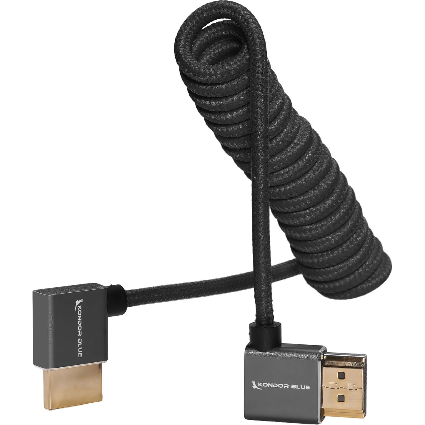 Kondor Blue Coiled Right-Angle High-Speed HDMI Cable (Raven Black, 12 to 24")