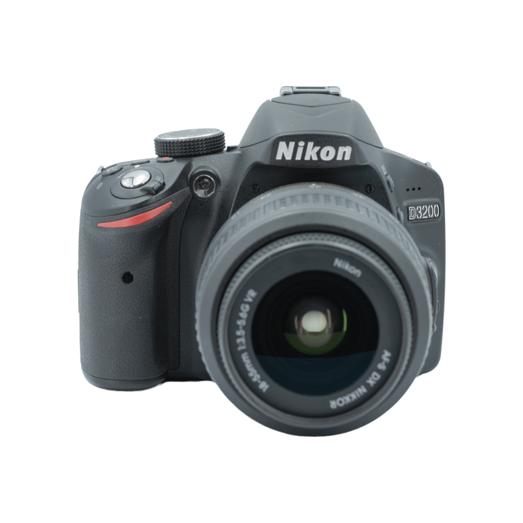 Nikon D3200 APS-C DSLR camera with Nikon DX 18-55mm f/3.5-5.6 APS-C DSLR lens, and Nikon DX 55-200mm f/4.5-5.6 Lens