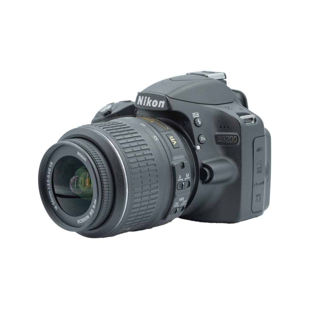 Nikon D3200 APS-C DSLR camera with Nikon DX 18-55mm f/3.5-5.6 APS-C DSLR lens, and Nikon DX 55-200mm f/4.5-5.6 Lens