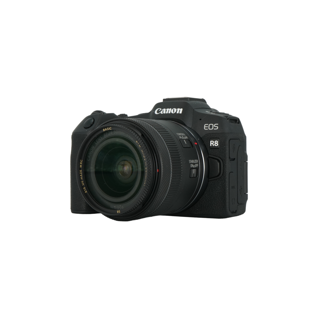 Canon R8 full frame mirrorless camera and Canon RF 24-50mm f/4.5-6.3 full frame mirrorless lens