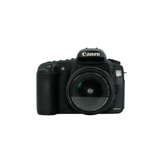 Canon 20D APS-C DSLR camera, Canon 18-55mm f/3.5-5.6 APS-C DSLR lens, and 55-250mm f/4-5.6 IS APS-C DSLR zoom lens