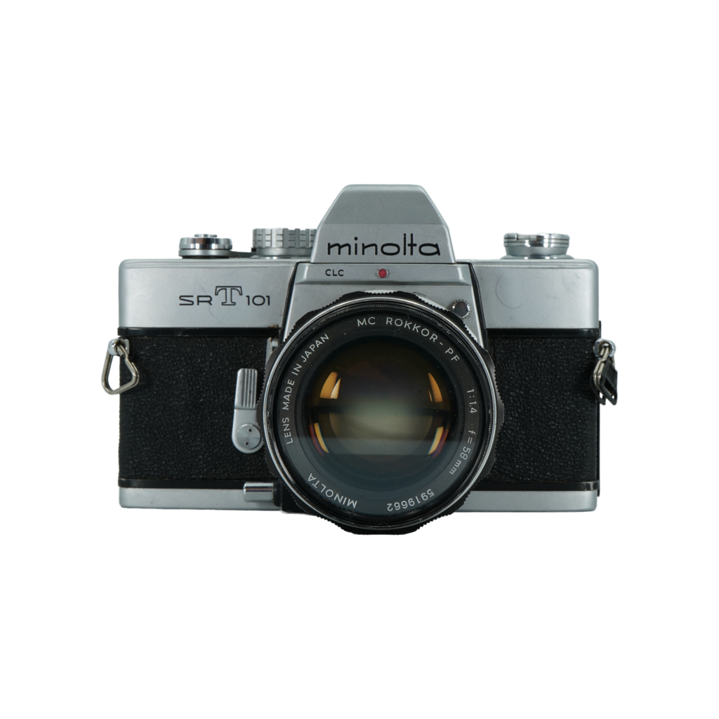 Minolta SRT 101 35mm film camera with MC 58mm f/1.4 SLR lens
