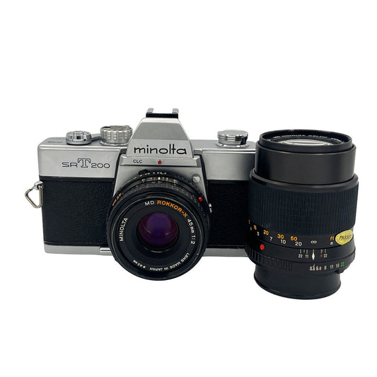 Minolta SRT 200 35mm Film Camera w/ Minolta MD Rokkor-X 45mm f/2 and Minolta MD Celtic 135mm f/3.5 Lens
