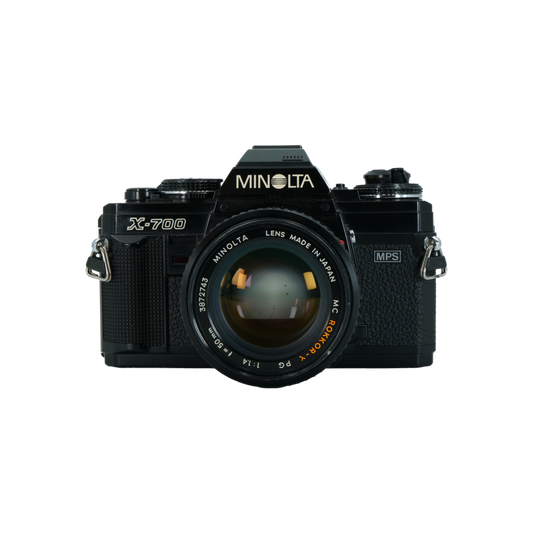 Minolta X-700mm 35mm film camera and Minolta 50mm f/1.4 film lens
