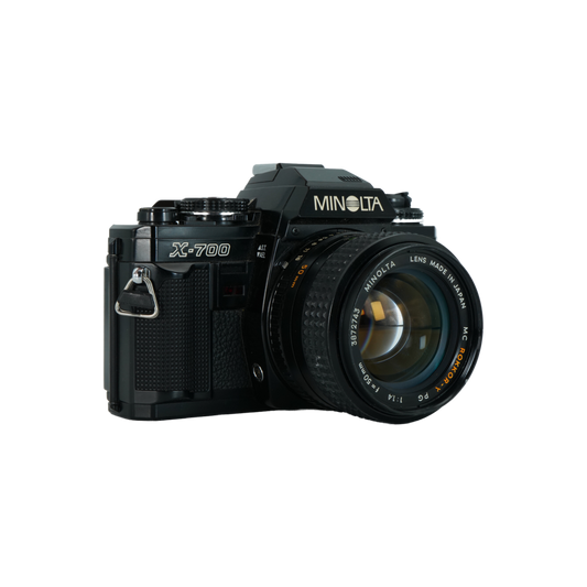 Minolta X-700mm 35mm film camera and Minolta 50mm f/1.4 film lens