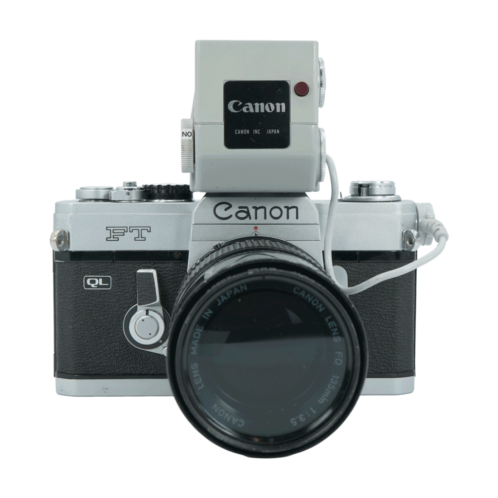 Canon FT QL 35mm Film Camera with Light Meter Booster and Canon FD 135mm f/3.5 Lens