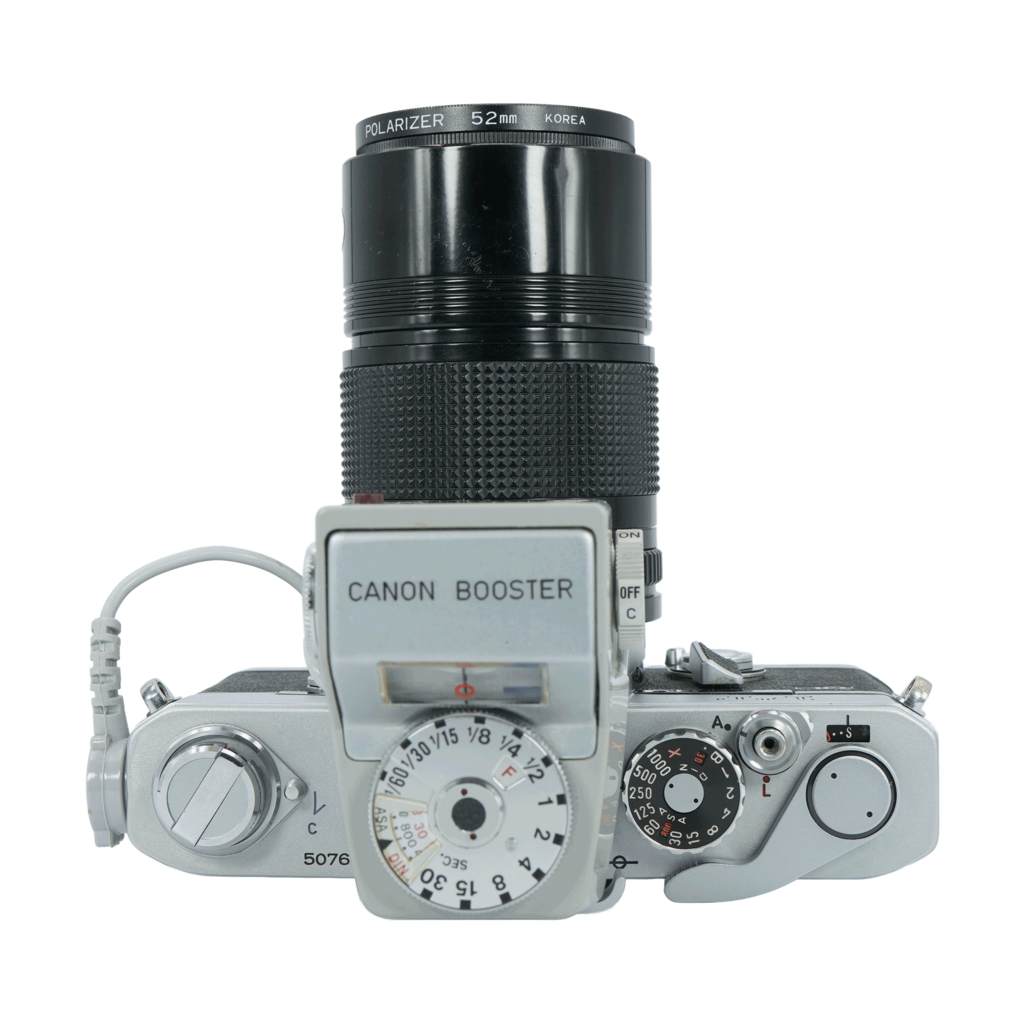 Canon FT QL 35mm Film Camera with Light Meter Booster and Canon FD 135mm f/3.5 Lens