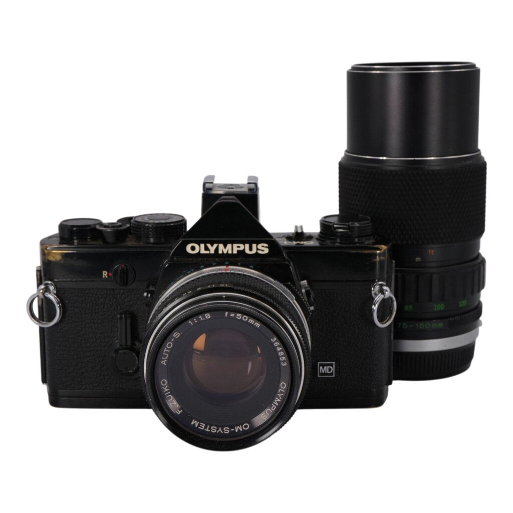 Olympus OM-1n 35mm Film Camera w/ Olympus OM 50mm f/1.8 and 75-150 f/4 Lens