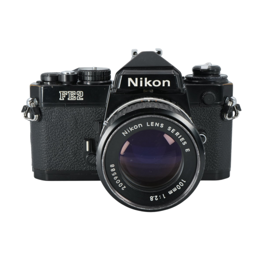 Nikon FE2 35mm Film Camera with Nikon F 100mm f/2.8 SLR Lens