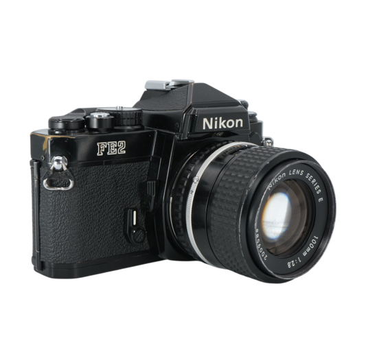Nikon FE2 35mm Film Camera with Nikon F 100mm f/2.8 SLR Lens