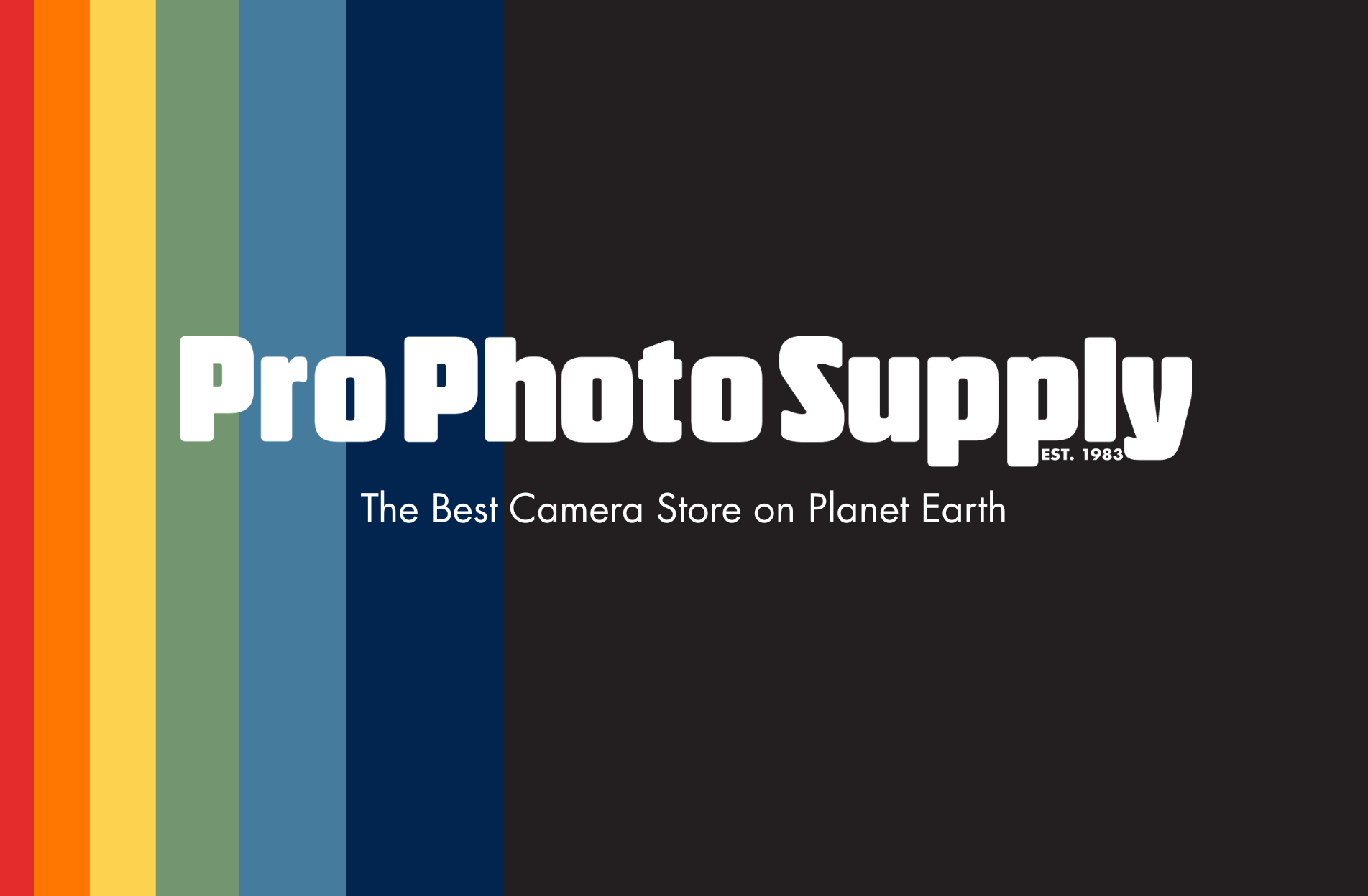 Pro Photo Supply logo with colorful stripes on a black background