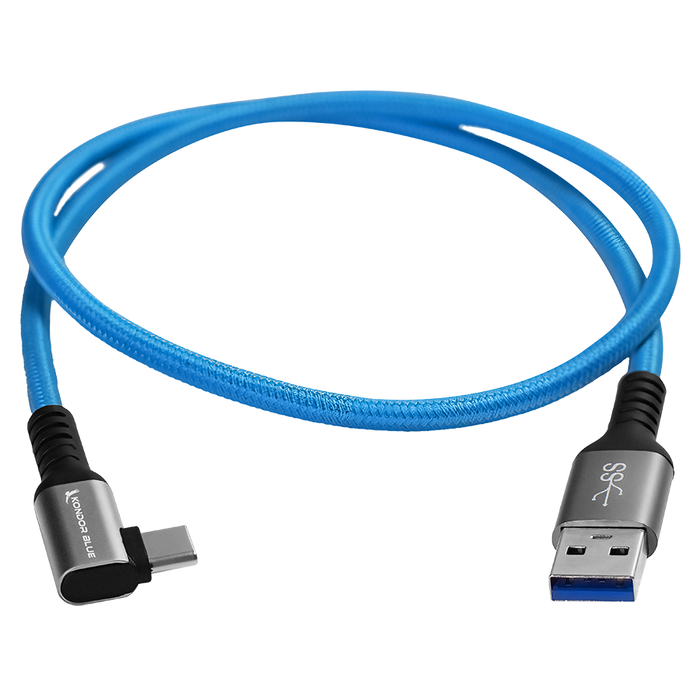 Kondor Blue USB-A to USB-C Right Angle High Speed Data and Power Cable