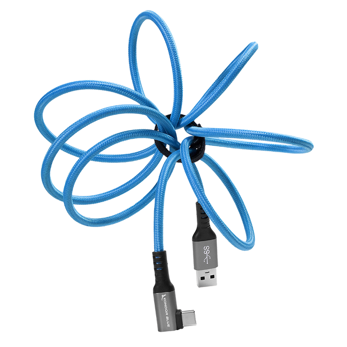 Kondor Blue USB-A to USB-C Right Angle High Speed Data and Power Cable