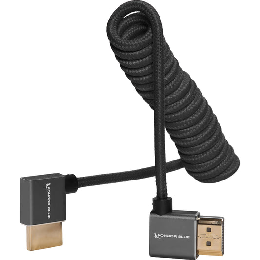 Kondor Blue Coiled Right-Angle High-Speed HDMI Cable (Raven Black, 12 to 24")