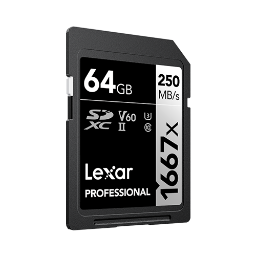 Lexar Professional SDXC Memory Card, 1667x 64GB, Class 10, UHS-II, U3, 2/PK