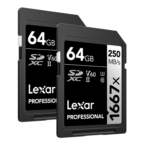 Lexar Professional SDXC Memory Card, 1667x 64GB, Class 10, UHS-II, U3, 2/PK