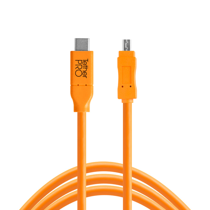 Tether Tools TetherPro USB Type-C Male to 8-Pin Mini-USB 2.0 Type-B Male Cable - 15 ft, Orange